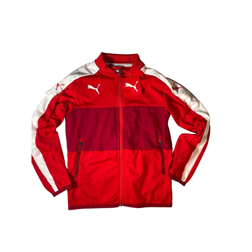 Puma Kids Red Colorblockโ Track Jacket Full Zip Athletic Sportswear Youth Medium